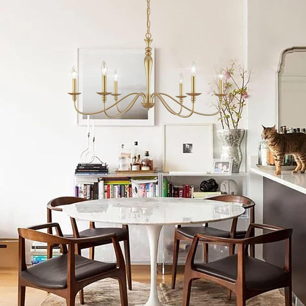 Farmhouse Chandelier 6-Light Gold Industrial Classic Candle Ceiling Rustic Pendant Lights Fixture for Dining Living Room Bedroom Kitchen Island Hanging Lighting9