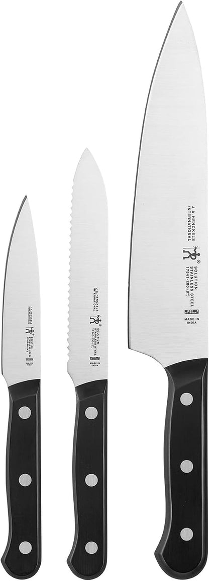 Henckels Solution 3-Pc Starter Knife Set, Razor-Sharp, German Engineered | Informed by 100+ Years of Mastery. Dishwasher Safe, Ergonomic Handles, Durable Single Piece Stamped Blade Construction.1