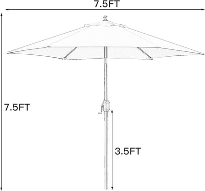 7.5' Patio Umbrella Outdoor Table Umbrella Tilt Crank Tan | Market Table Umbrella with 6 Sturdy Ribs Push Button Tilt and Crank Lift Perfect for Patio Tables, Beach, Gardens and Pool7