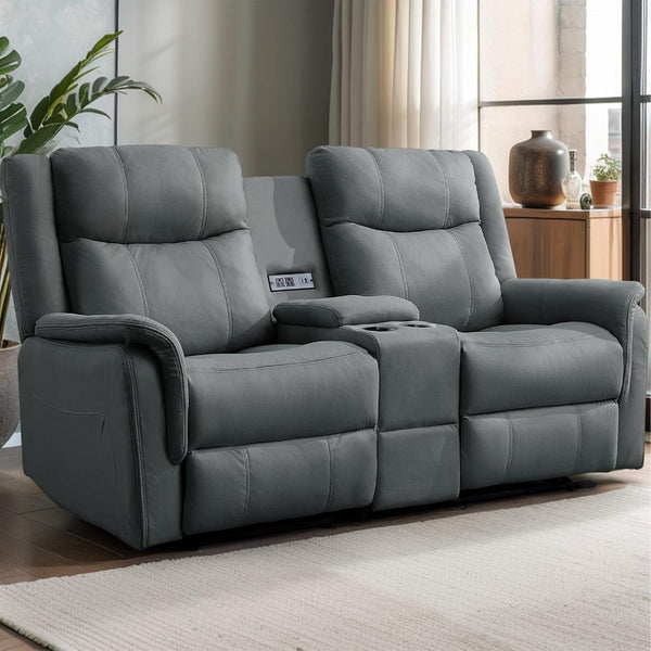 Loveseat Recliner Sofa, Reclining Loveseat Couch, Reclining Couch with Console, USB Port, US Outlets, and Cup Holders, 2-Seater Sofa for Living Room1