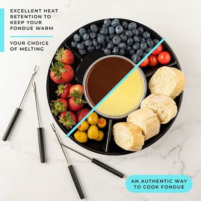 Electric Fondue Pot Set – Chocolate Fondue Kit - Temperature Control | Detachable Serving Tray, 10Oz Melting Pot, 4 Roasting Forks - Gift Set & Date Night Idea. Serve at Movie Night or Game Night.5