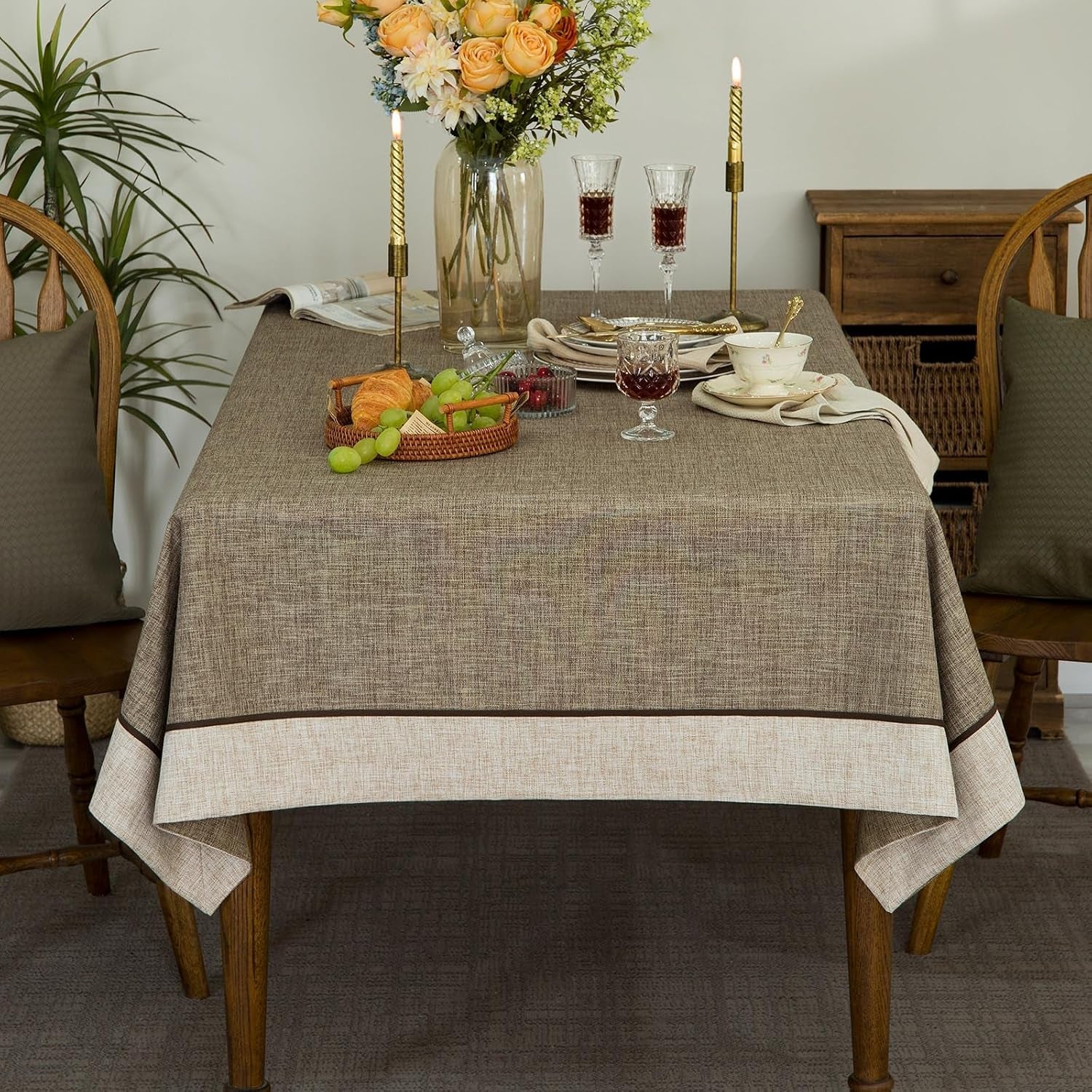 solid-bordered-retro-tablecloths-classic-textured-table-clothes-linen-style-rustic-washable-tablecloth-rectangle-oblong-table-cloth-cover-kitchen-dinning-tabletop-decor-flax-55x70-inch