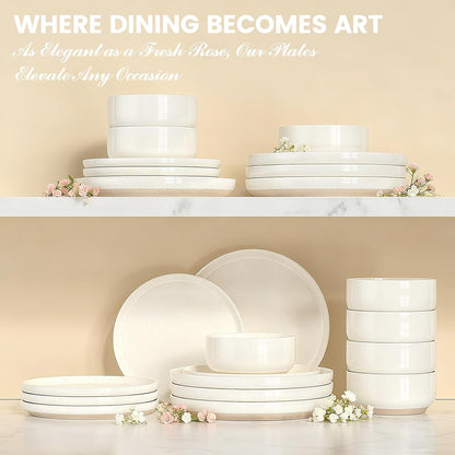 24-Piece Stoneware Dinnerware Set for 8, Plates and Bowls Set9