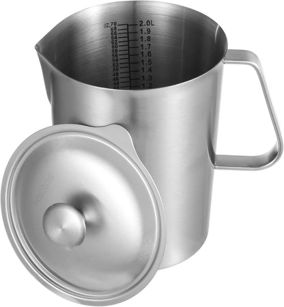 2L Stainless Steel Pitcher with Lid, 70 Oz Measuring Cup with Dual-Scale Markings, Milk Frothing Jug, Large Beaker for Espresso Machine, Hot/Cold Water, Latte Art, Iced Tea6