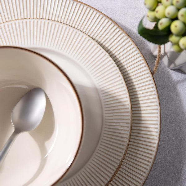 Ceramic Dinnerware Sets,12 Pcs Embossed Elegant Stoneware Plates and Bowls Sets, Housewarming Wedding Gift | Dishwasher & Microwave Safe | Dishes Set Service for 49