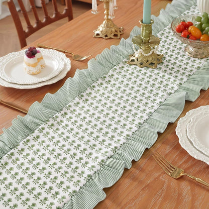14 X 72 Inch Sage Green Floral Ruffle Table Runner Farmhouse6