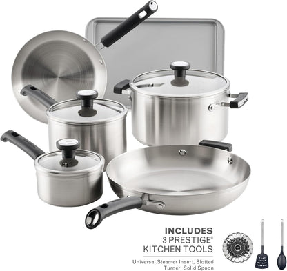 Truecook Stainless Steel Cookware Set, 12-Piece, Silver | Premium Stainless Steel Pots and Pans Set, Dishwasher Safe, Oven Safe to 350°F, Compatible with Gas, Electric, & Induction2
