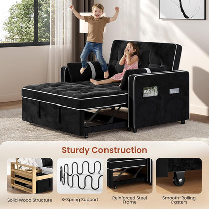3 in 1 Sofa Bed Convertible Sleeper Sofa with USB Ports, Black4