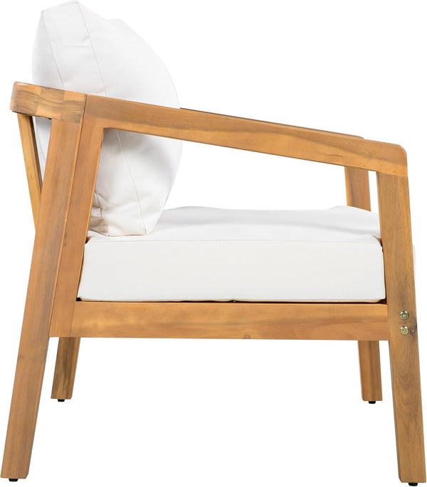 Sures Acacia Wood Club Chair and Coffee Table Set, 3 Piece Patio Bistro Set, Solid Wood Outdoor Patio Furniture Set with Center Table, Natural+Beige7
