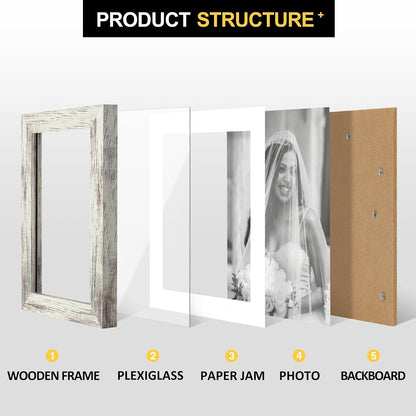 5X7 Picture Frames with 4X6 Mat Set of 2, Distressed White3