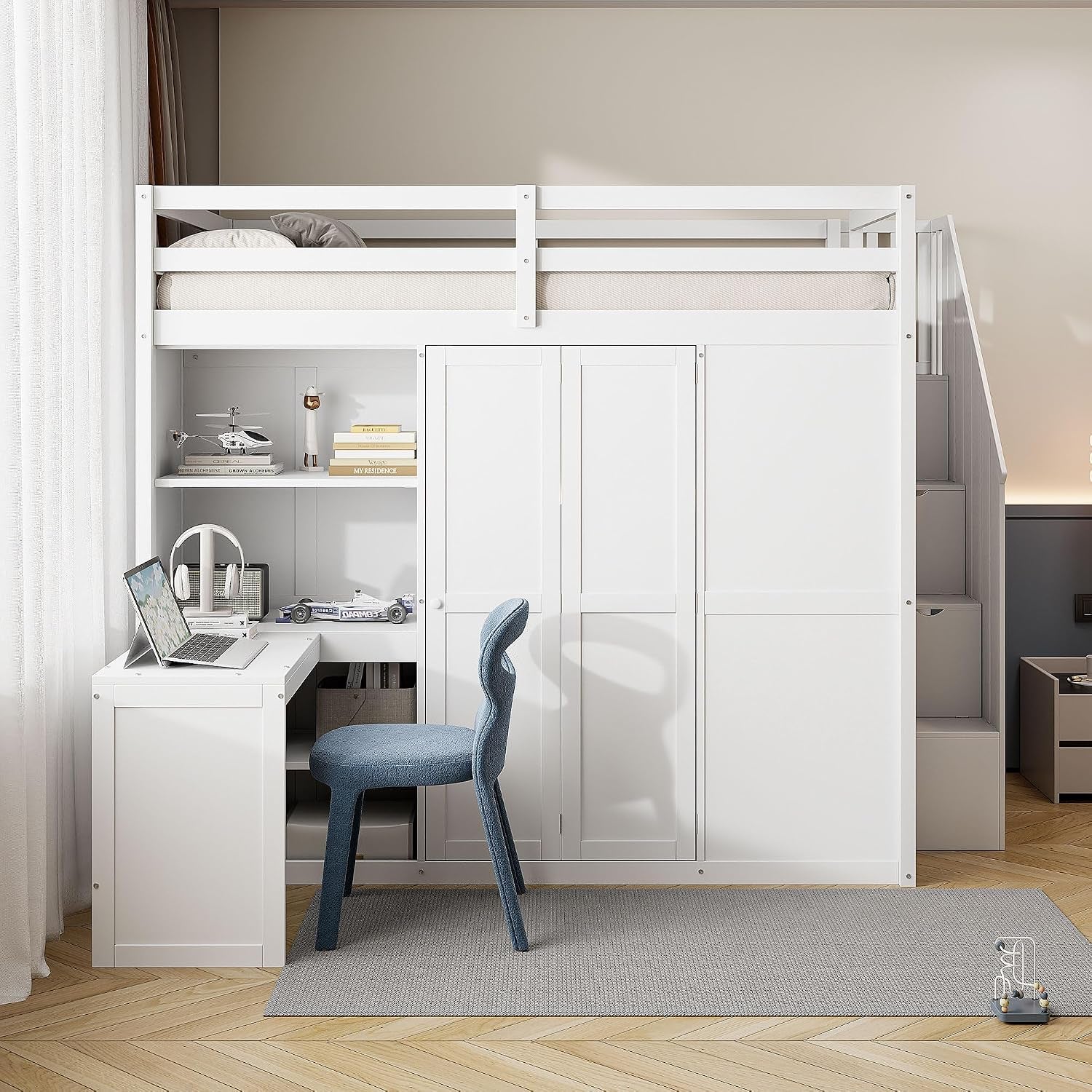 full-size-loft-bed-wood-bedframe-with-wardrobe-storage-stairs-desk-and-shelves-for-kids-teens-adults-bedroom-white