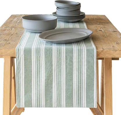 Over&Back 18X90 Woven Striped Table Runner - Washable Table Runners for a Custom Home Decor Tablescape - Coffee Table, Dinner Table, Living Room - Green1