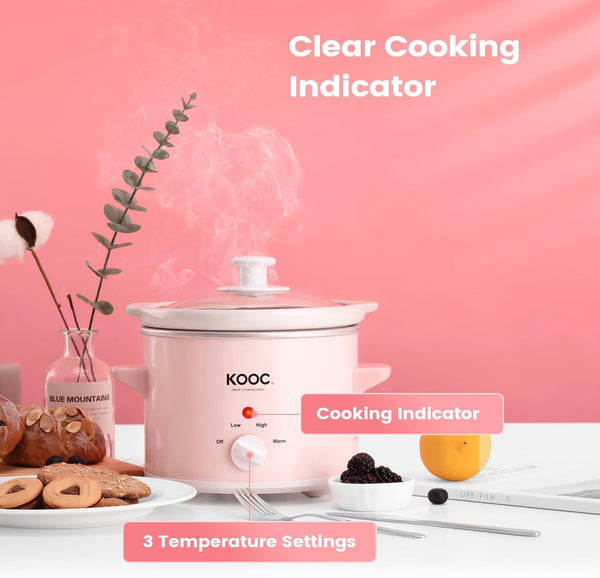 Small Slow Cooker, 2-Quart, Free Liners Included for Easy Clean-Up, Upgraded Ceramic Pot, Adjustable Temp, Nutrient Loss Reduction, Stainless Steel, Pink, Round5