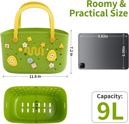 Bathtub Toy Storage Bath Toy Basket with Hooks Handles Quick Drain Green3