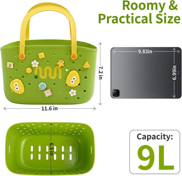 Bathtub Toy Storage Bath Toy Basket with Hooks Handles Quick Drain Green3