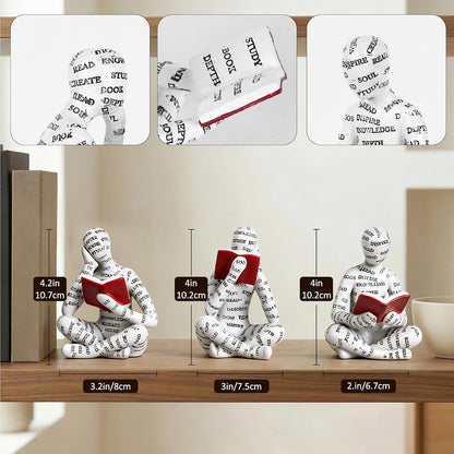 Bookshelf Decor Thinker Statue Set of 3, Abstract Reading Figurines for Bookcase, Reading Nook Decor, Office Bookshelf Decor, Living Room, Coffee Table, Shelf, Desk Decor2