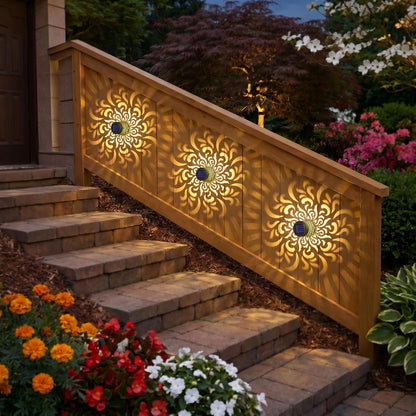 Solar Fence Lights 2 Pack Outdoor Deck Step Wall Lights Metal Waterproof LED Warm Yellow Light for Garden Post Patio Backyard Yard Decor (Mandala-5, 2)4