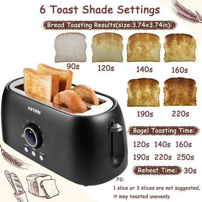 Toaster 4 Slice, Retro Long Slot Toasters with Countdown Timer,Stainless Steel Toaster,Bagel,Defrost,Reheat,Cancel Functions,Extra Wide Slots,6 Toast Settings,Removable Crumbs Tray,Matte Black5
