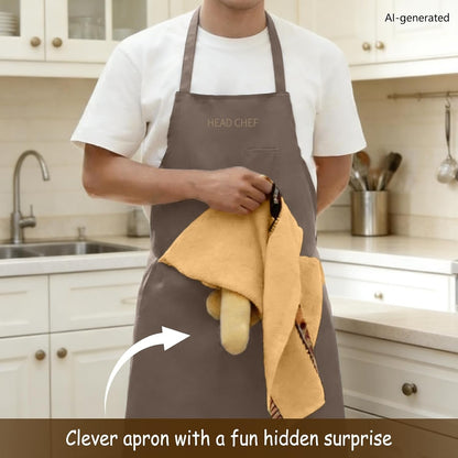 Funny Aprons for Men, Head Chef Prank Apron Hidden Surprise, Gag Gifts | Funny BBQ Apron for Men, Prank Cooking and Grilling Apron with Pocket, Novelty Design for Dad, Husband and Friends5