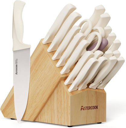 Knife Set,  22-Piece Kitchen Knife Set with Sharpener Block, High Carbon Stainless Steel Knives, Dishwasher Safe, Non-Slip Handle, Elegant Cream White Design, Perfect Holiday Gifts1