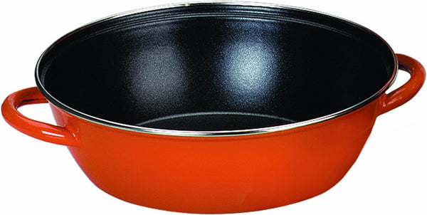 "New Orange Enamelled Steel Deep Frying Pan with Handles, Orange/Black, 32 Cm1