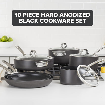 Viking Pots and Pans Set Non Stick, 10 Piece Hard Anodized Kitchen Cookware with Glass Lids, Black2