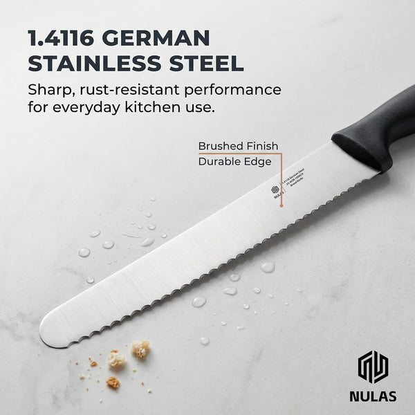 10-Inch Serrated Bread Knife with Sheath for Sourdough, German Steel7