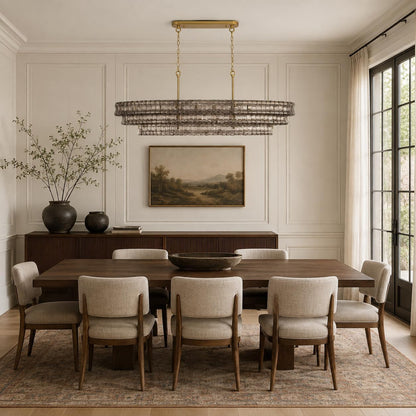 55-Inch 3-Tier Rectangular Smoke Glass Chandelier, 8-Light Solid Brass5