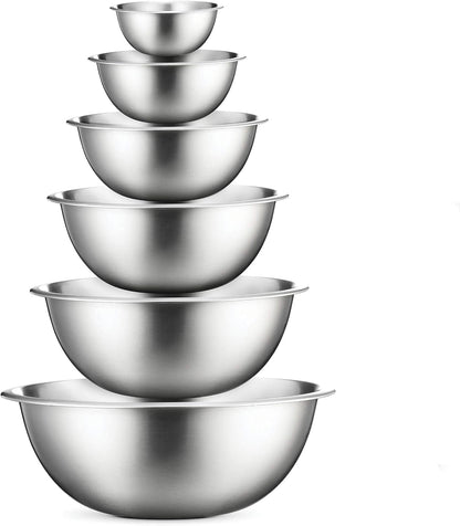 Stainless Steel Mixing Bowl Set, Nesting Bowls for Kitchen Baking, Cooking, Prepping, Kitchen Food Storage Organizers, No Lids (6 Pack)1
