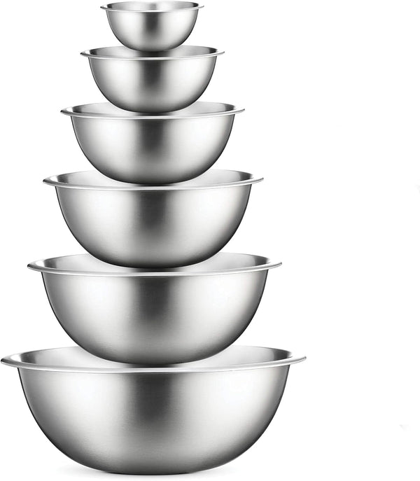 Stainless Steel Mixing Bowl Set, Nesting Bowls for Kitchen Baking, Cooking, Prepping, Kitchen Food Storage Organizers, No Lids (6 Pack)1