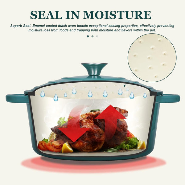 Enameled Cast Iron Dutch Oven - 7QT Pot with Lid Cookbook & Cotton Potholders - Heavy-Duty Cookware for Braising, Stews, Roasting, Sourdough Baking Bottle Green2