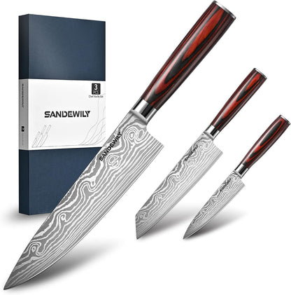 3-Piece Kitchen Knife Set, High Carbon Stainless Steel Sharp Knives with Sheaths - 8" Chef, 7.5" Kiritsuke, 5" Utility Knives for Home Cooks, Cooking, Meat & Vegetables1