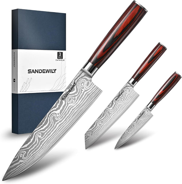 3-Piece Kitchen Knife Set, High Carbon Stainless Steel Sharp Knives with Sheaths - 8" Chef, 7.5" Kiritsuke, 5" Utility Knives for Home Cooks, Cooking, Meat & Vegetables1