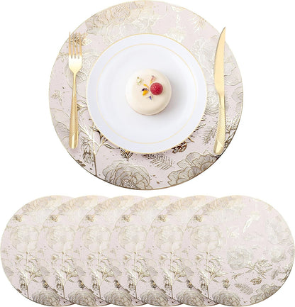 Placemats Set of 6 Plastic Placemats for Kitchen Dining Table Decor Table Placemats Wipeable Floral Table Mat 15Inch Gold1