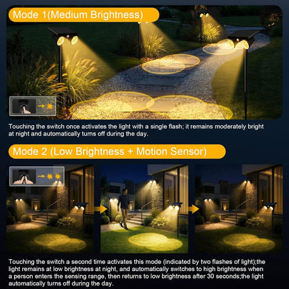 Solar Lights Outdoor Waterproof, Dual Heads Adjustable Solar Spot Lights Outdoor, 2-In-1 Motion Sensor Solar Powered Spotlight Landscape Lighting for Garden, Yard, Pathway- 4 Pack (Warm Light)3