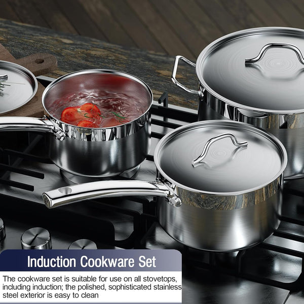 Professional Cookware Set, Stainless Steel Pots Kitchen Set Includes Saucepans, Sauté Pan, Dutch Oven with Lids - Induction Compatible, 8-Piece8