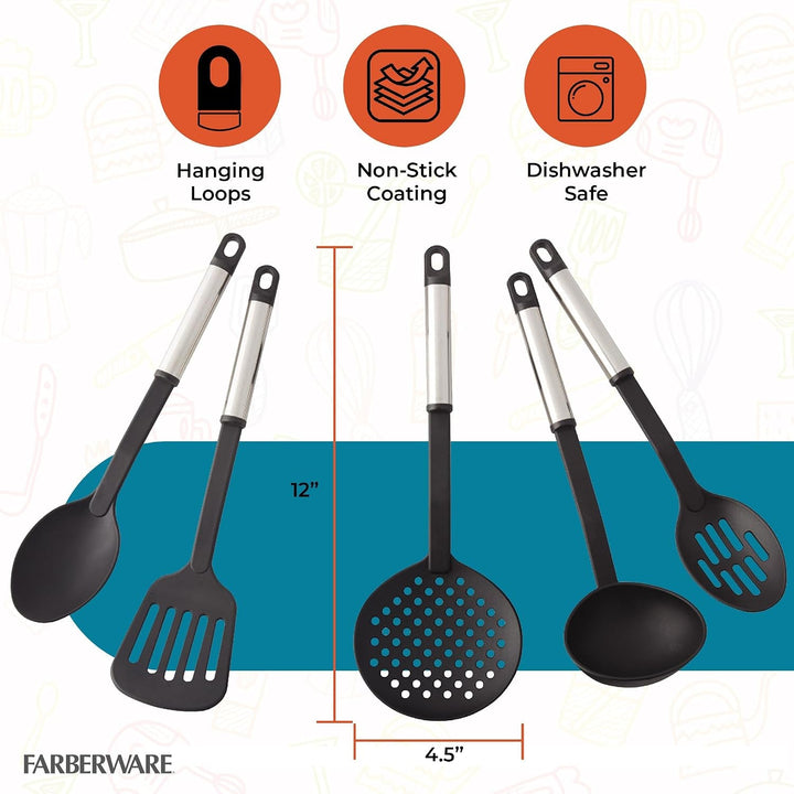 – Stainless Steel Kitchen Tool Set – Black, Set of 5+2