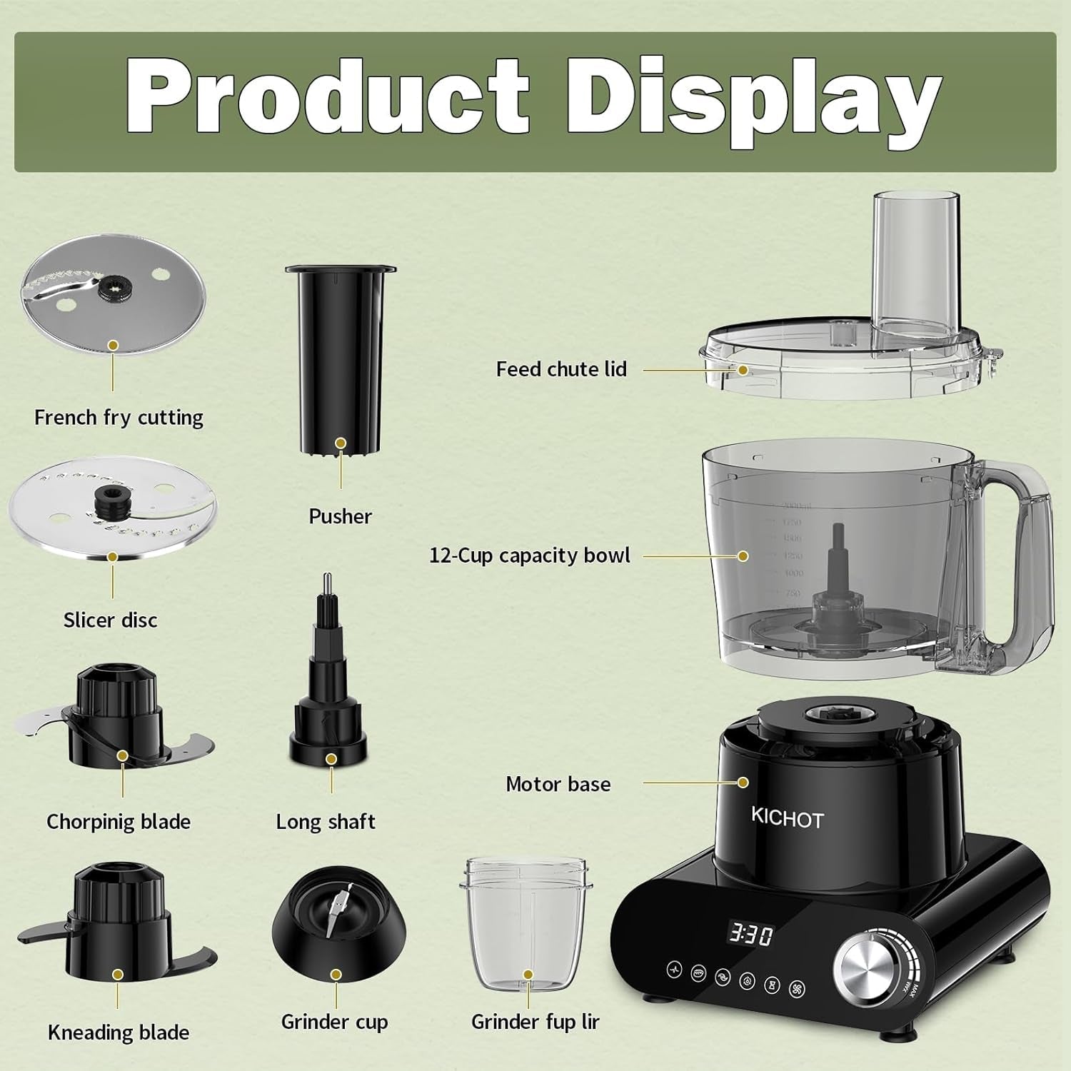 12-cup-food-processor-vegetable-chopper-french-fry-cutter-stepless-speed-digital-timer-large-feed-chute-ice-creshing-chopping-shredding-slicing-and-doughing-600w-for-home-use-black