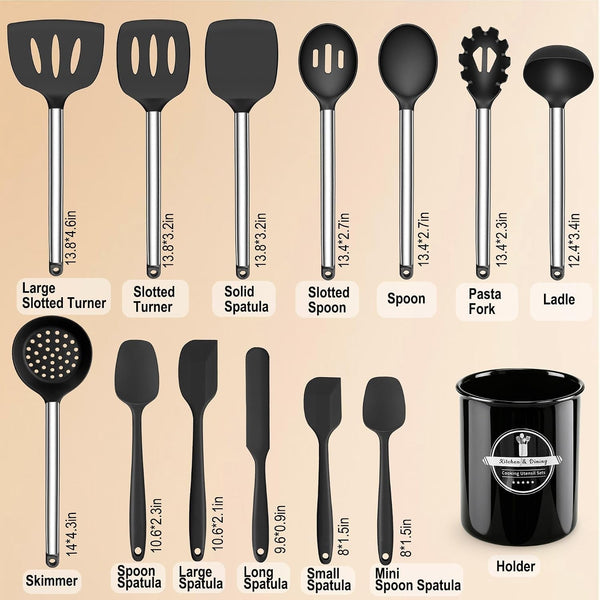 Silicone Kitchen Cooking Utensils Set Heat Resistant,14-Piece2