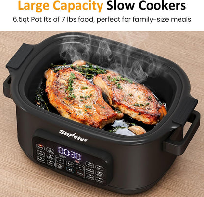 12-In-1 Programmable Slow Cooker 6.5QT with Timer & Keep Warm | Multicooker with Timer & Temp Control, Dishwasher Safe Lid & Removable Nonstick Crock, Stainless Steel Rack, Black2
