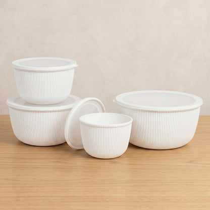 Plastic Mixing Bowls with Lids Set,4.97Qt Large Capacity Deep Nesting Bowl,8 Pieces Set Bpa-Free Prep Bowls,Dishwasher & Microwave Safe,Beige13