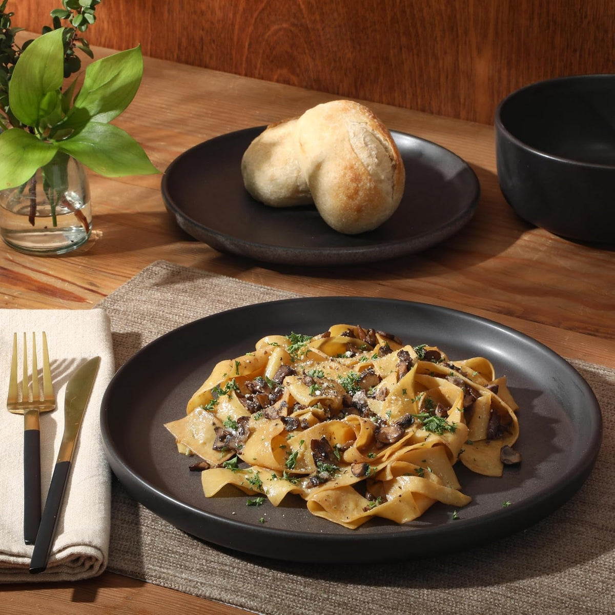 pasco-12-piece-service-for-4-plates-and-bowls-reactive-glaze-dishes-stoneware-ceramic-dinnerware-set-black