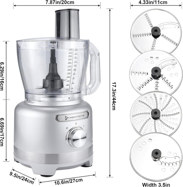 16 Cup Food Processor Large, 9-In-1 Vegetable Chopper with 7 Blades for Shredding, Slicing, French Fry Cutting, Meat Grinding, Dough Kneading, 3 Speeds, Dishwasher Safe (Silver, 16 Cup)8