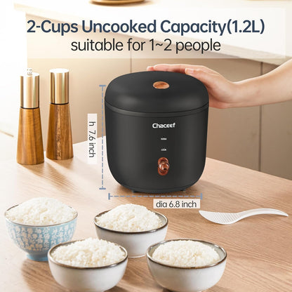 Rice Cooker 2 Cups Uncooked, 1.2L Portable Rice Cooker Small, Black | Non-Stick Pot, Auto Keep Warm, for White & Brown Rice & Oatmeal, Portable for Travel, Dorm & Office, Compact & Easy to Store2