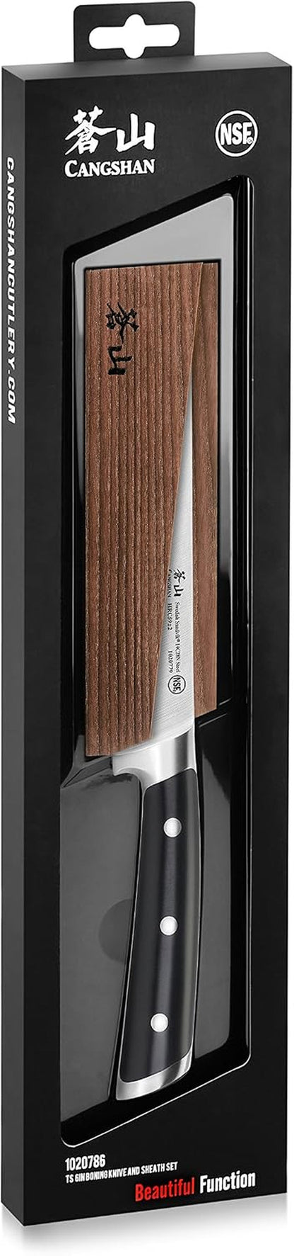 TS Series 1020786 Swedish 14C28N Steel Forged 6-Inch Boning Knife and Wood Sheath Set7