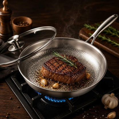 Pure Titanium Hammered Frying Pan with Lid, 10 Inch No Coating Skillet, Scratch Resistant Titanium Cookware, Even Heating Oven Safe Pan for Steak, Eggs, Salmon, Gas, Electric & Induction Cooktops5