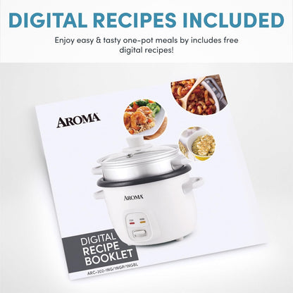 ® Rice Cooker, 2-Cup (Uncooked) / 4-Cup (Cooked), Steamer, Grain Cooker, Soup Maker, Oatmeal Cooker, Auto Keep Warm, 1 Qt, White, ARC-302-1NG7