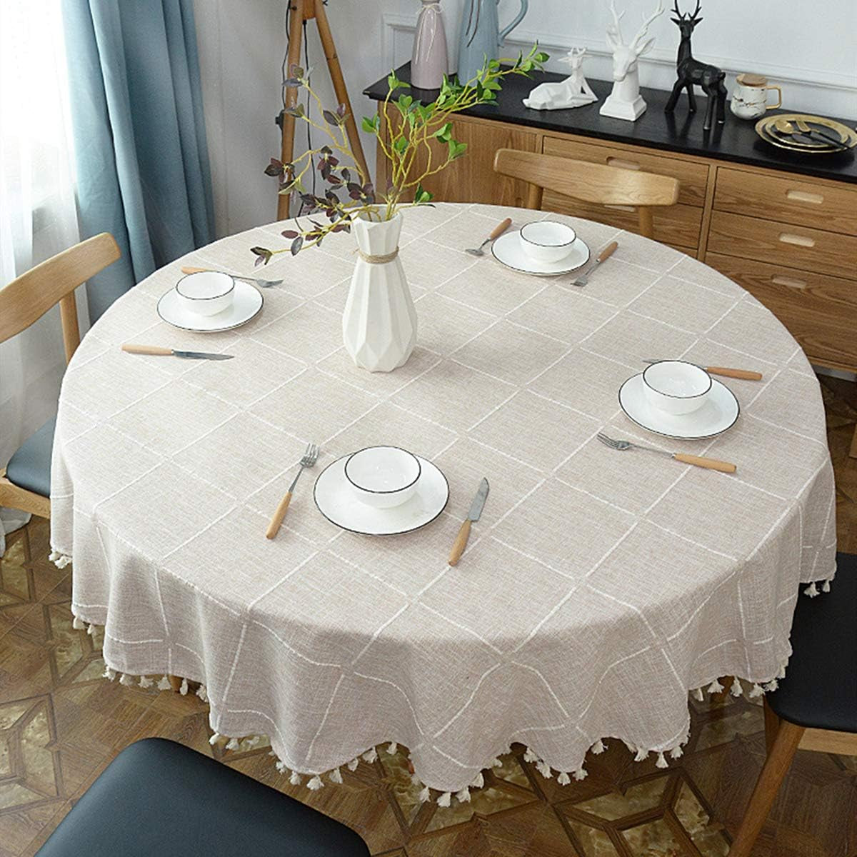 heavy-weight-cotton-linen-tablecloth-plaid-tassel-round-table-cover-for-kitchen-dining-room-tabletop-decorations-round-63-beige