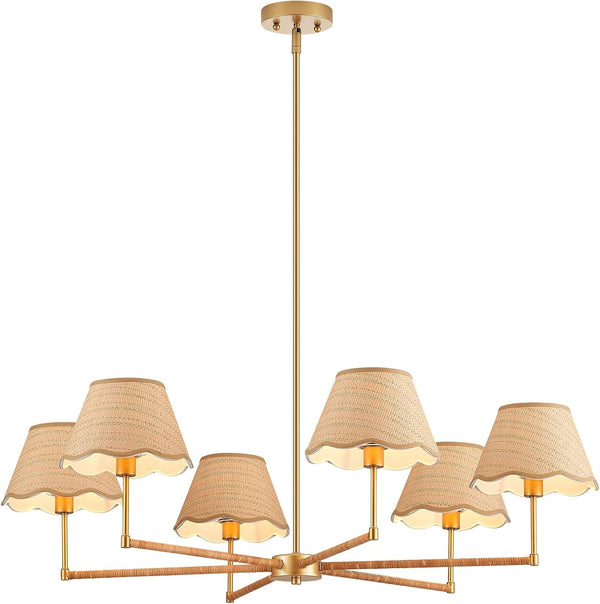 39” Boho Rattan Chandelier 6-Lights Rustic Industrial Pendant Light Large Adjustable Pendant Lighting Fixtures for Kitchen Island Dining Living Room, UL Listed9