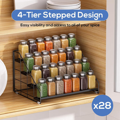 Spice Rack Organizer for Cabinet, 4 Tiered Spice Rack Organizer, Tiered Adjustable Spice Shelf for Kitchen Countertop Organization, Bright Black4